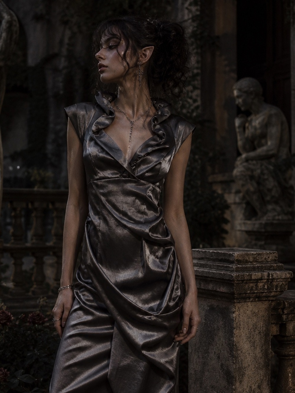 XSCAPE Black Gray Platnium Metallic dark fairy prom